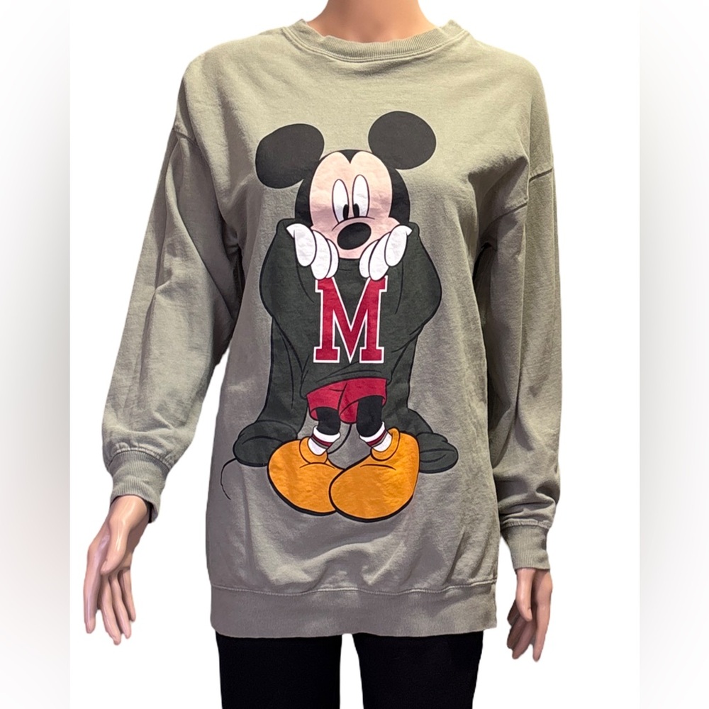 H&M Green Mickey Mouse Crew Neck Long Sleeve Cotton Sweatshirt XS